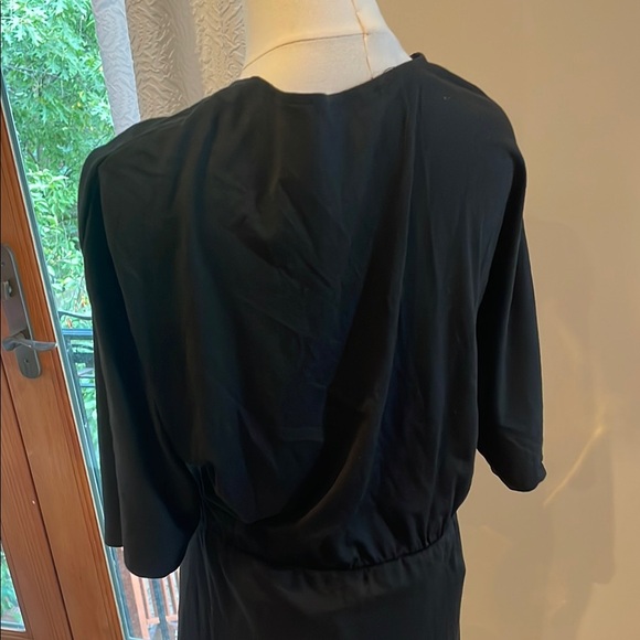 Pretty Garden Flattering Rouched Elegant Black Dress Large Draped - Picture 8 of 9